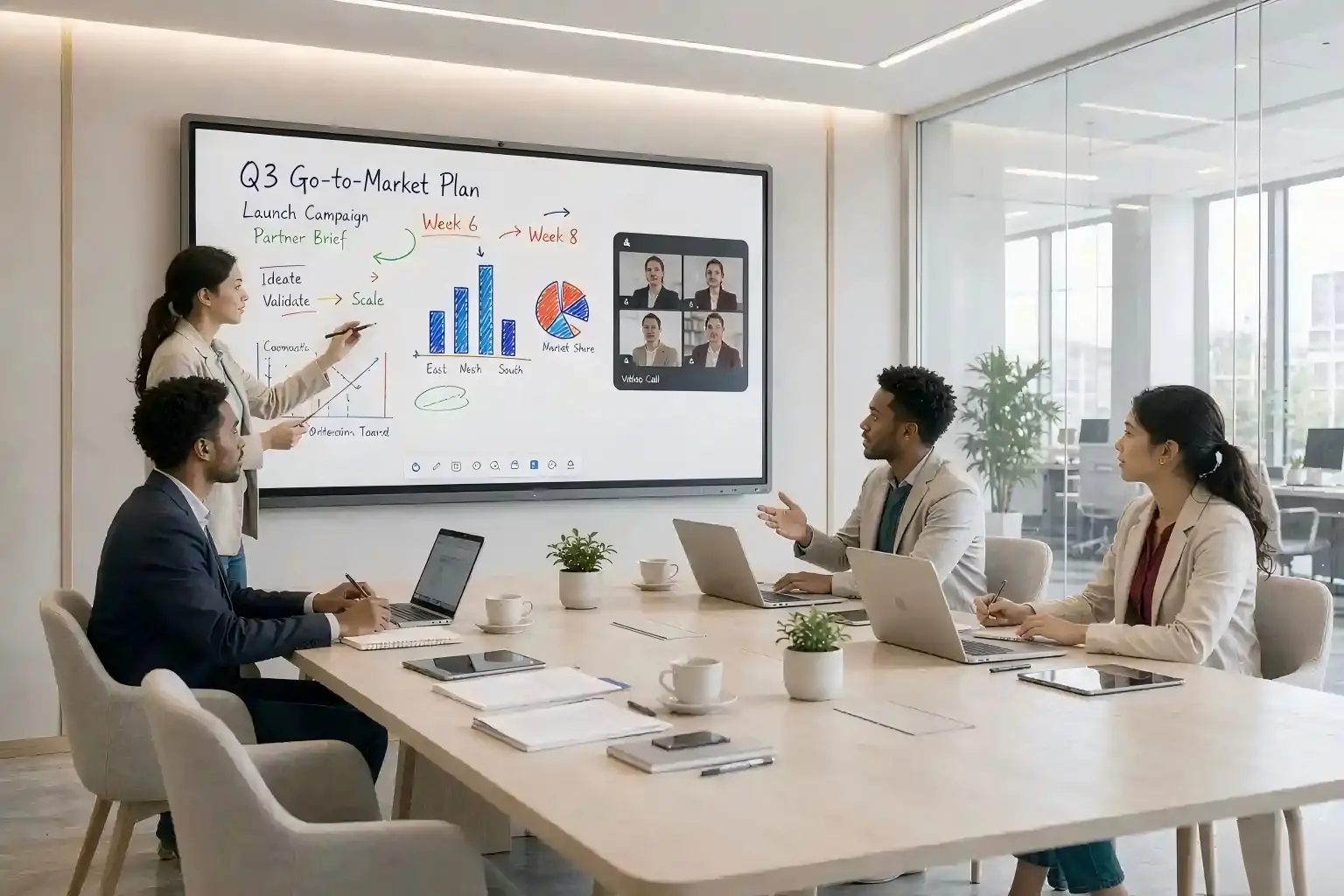 LED screen display used in a modern meeting room