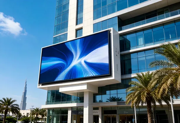 IP65 outdoor LED display screen on a Dubai commercial facade project